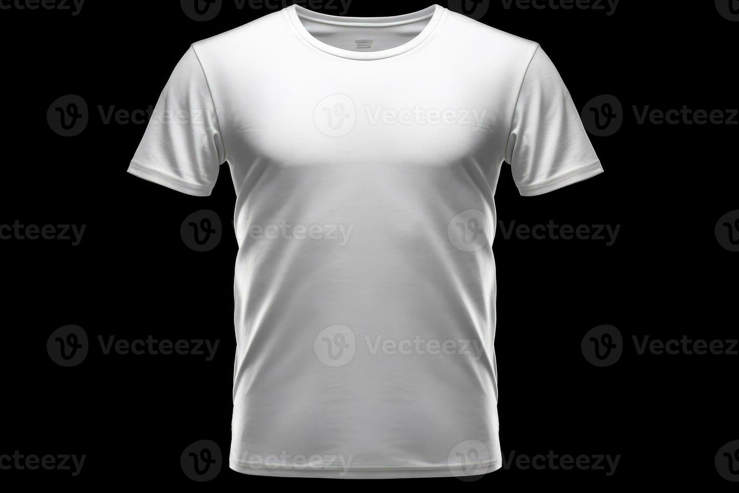 Blank white t-shirt on black background, space for text. Generative AI photo