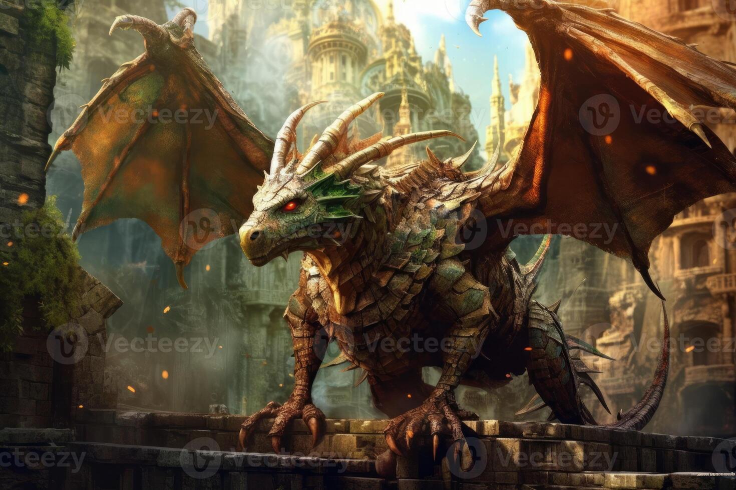 Dragons and fantasy artificial intelligence image. photo
