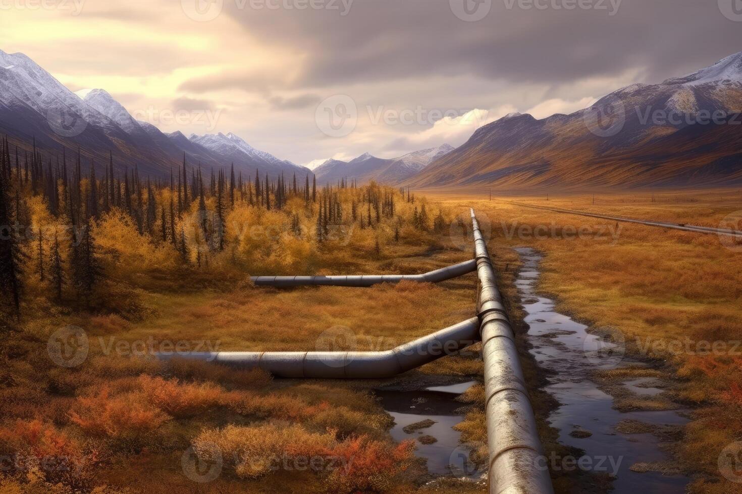 Oil pipelines through an remote terrain. photo