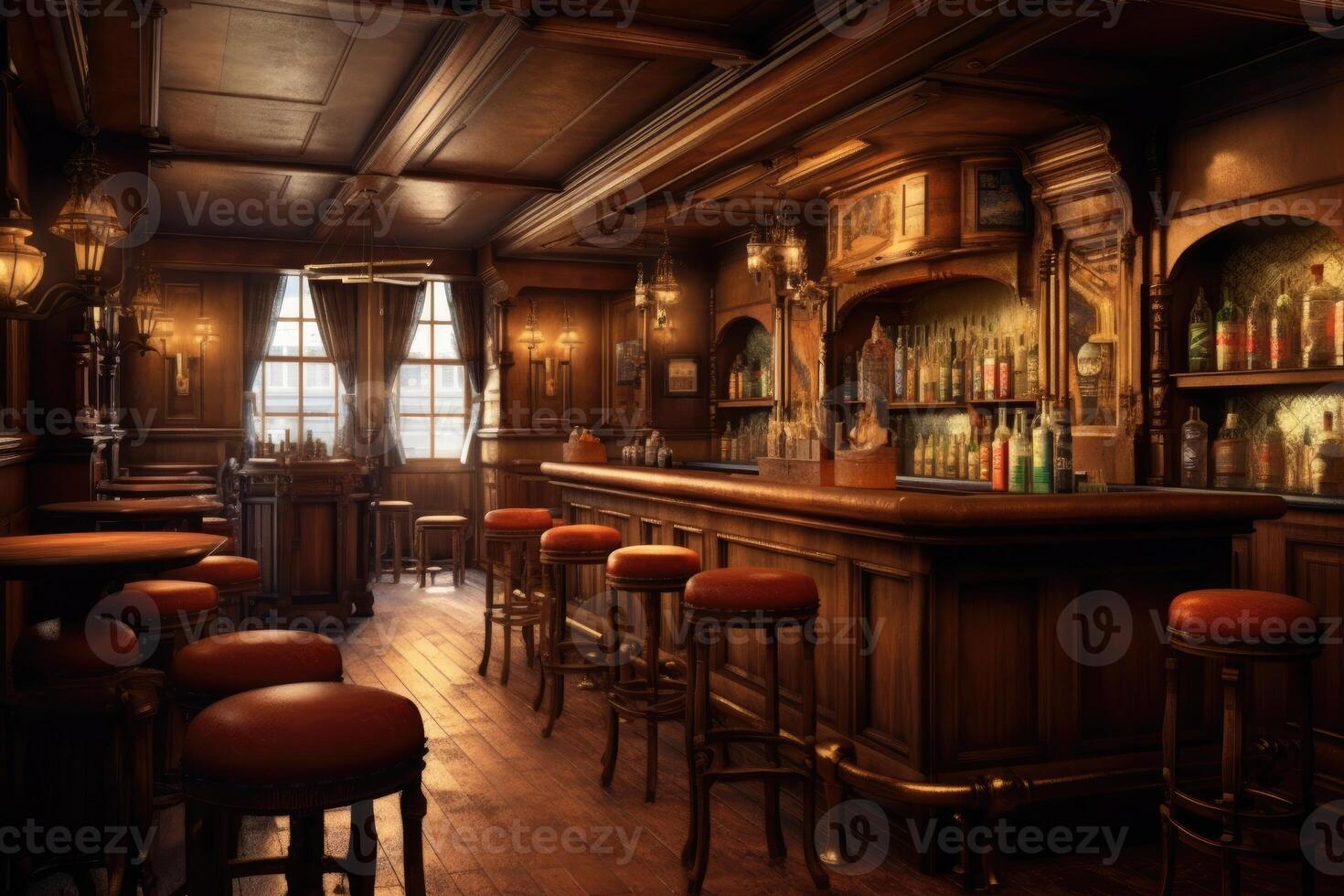 Traditional or style bar or pub interior. Generative AI photo