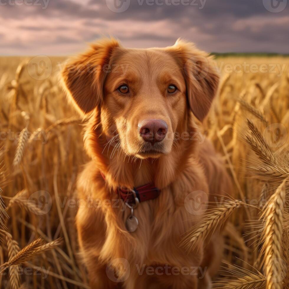 retrato de un joven perro a el trigo campo. generativo ai foto