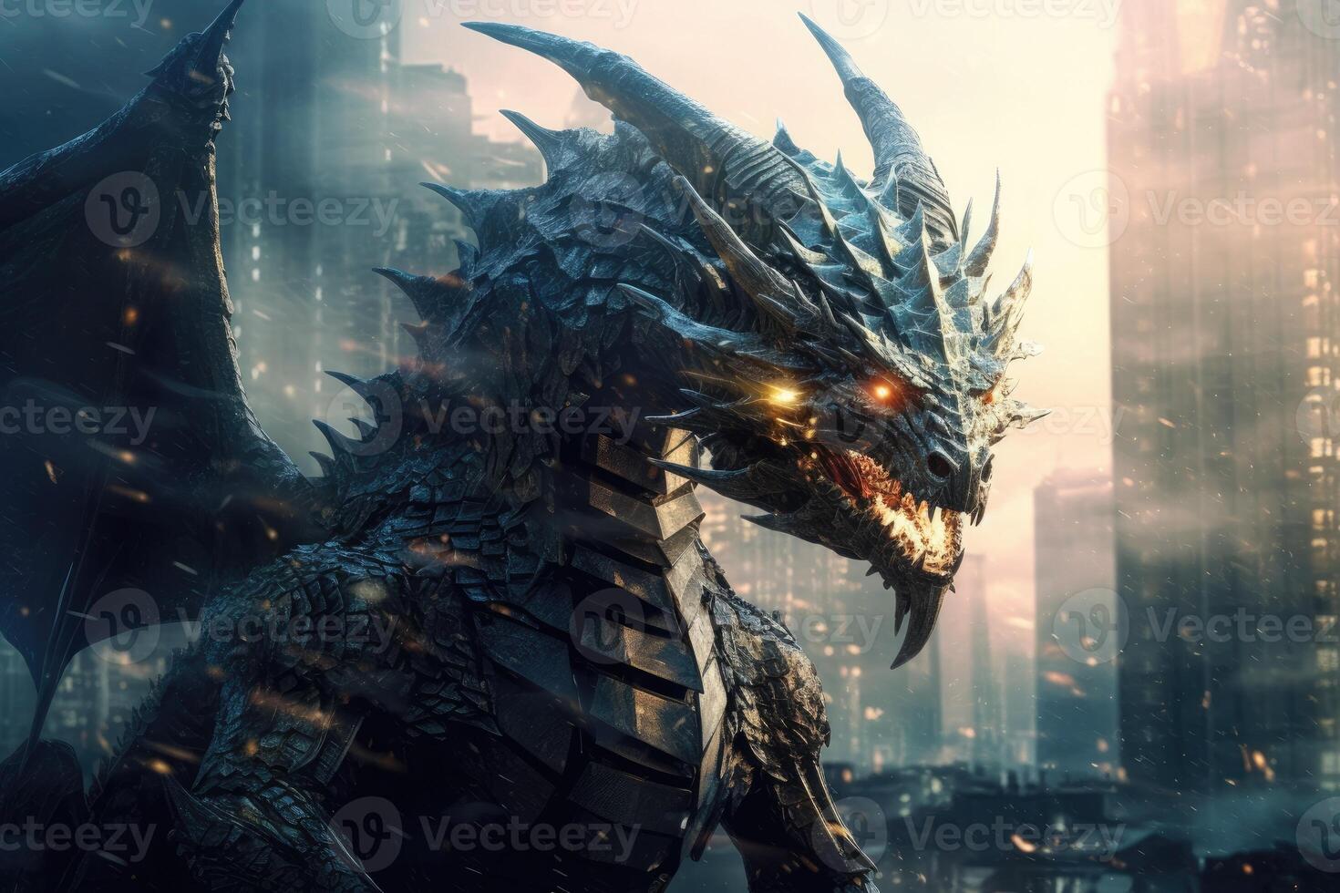 Dragons and fantasy artificial intelligence image. photo