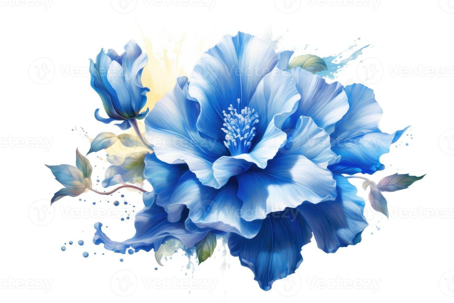 Blue flower, white background. Generative AI photo