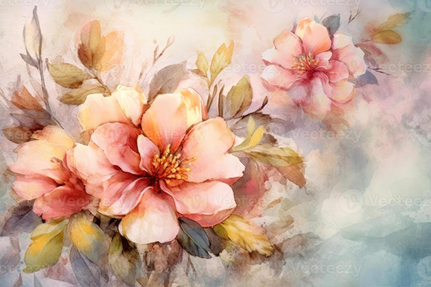 Flowers drawn in pastel colors, beautiful floral bouquet. photo