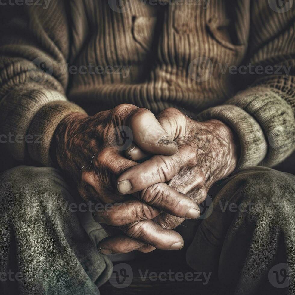 Close up of male wrinkled hands. Generative AI photo