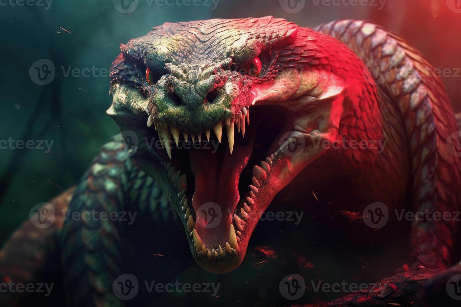 A vicious viper and ready to strike fangs. Generative AI photo