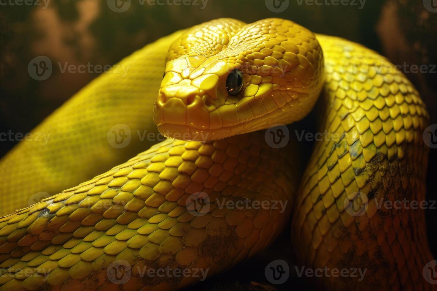 de cerca ver de un amarillo serpiente. generativo ai foto