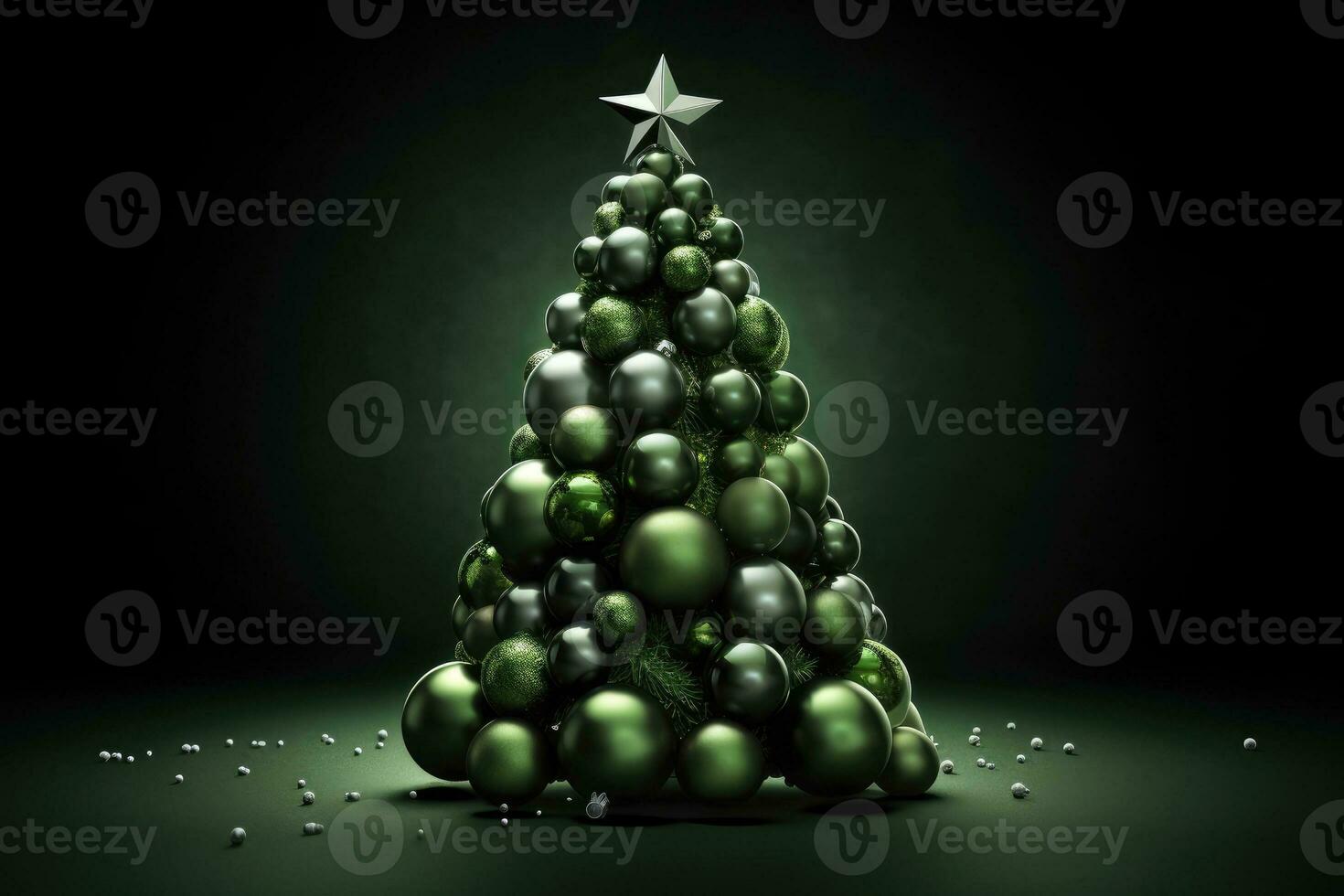 Christmas abstract tree decorated with green balls. Generative AI photo