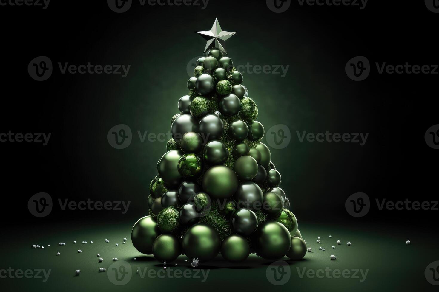 Christmas abstract tree decorated with green balls. photo