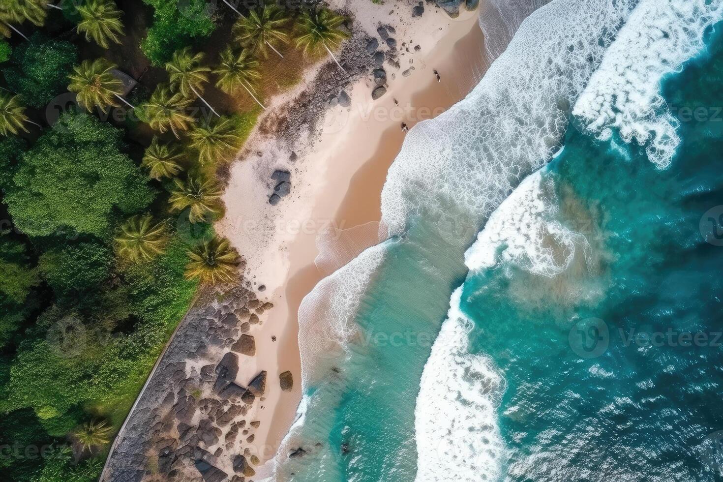 Aerial view of a clean sandy beach. photo