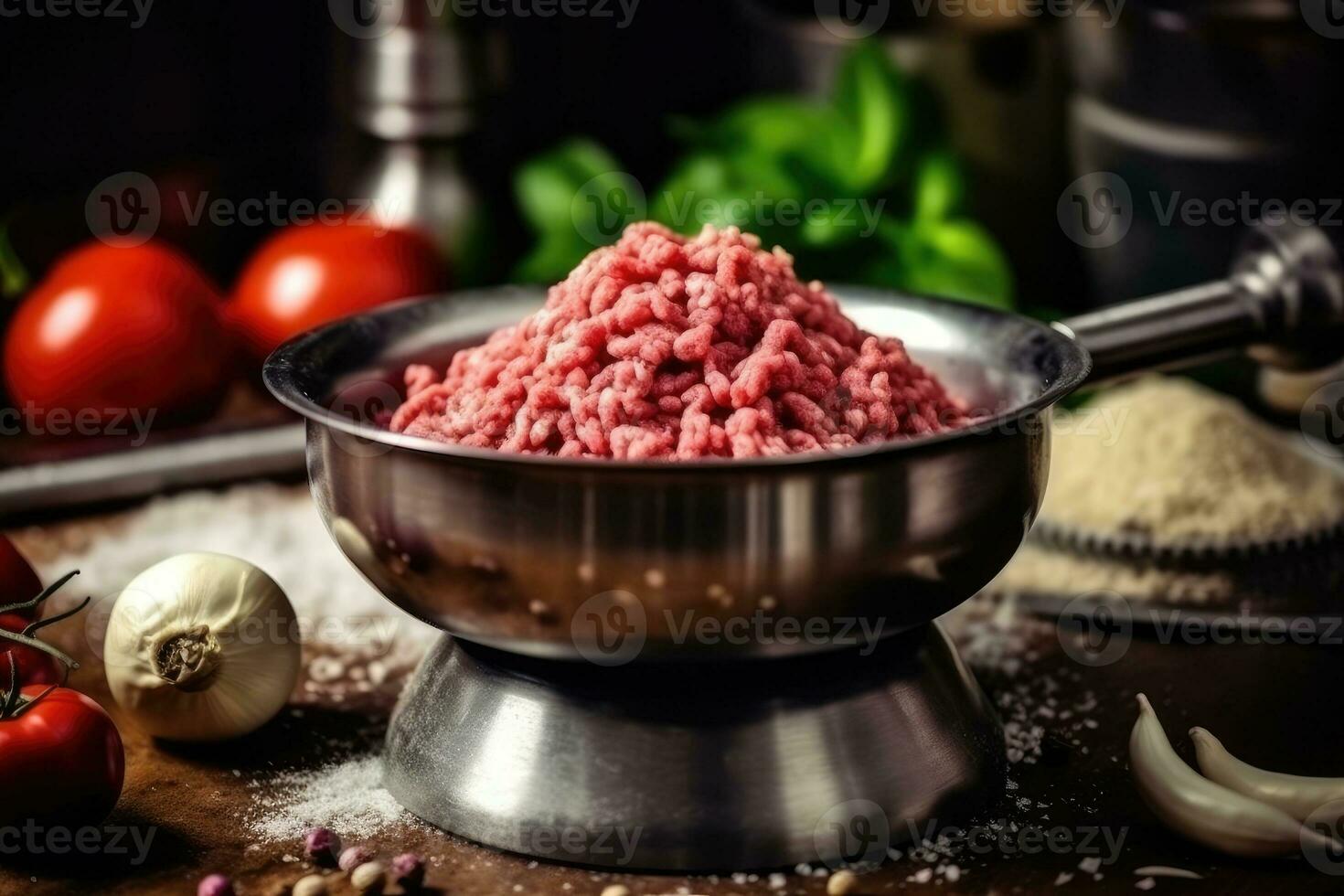 The process of minced meat preparation. Generative AI photo