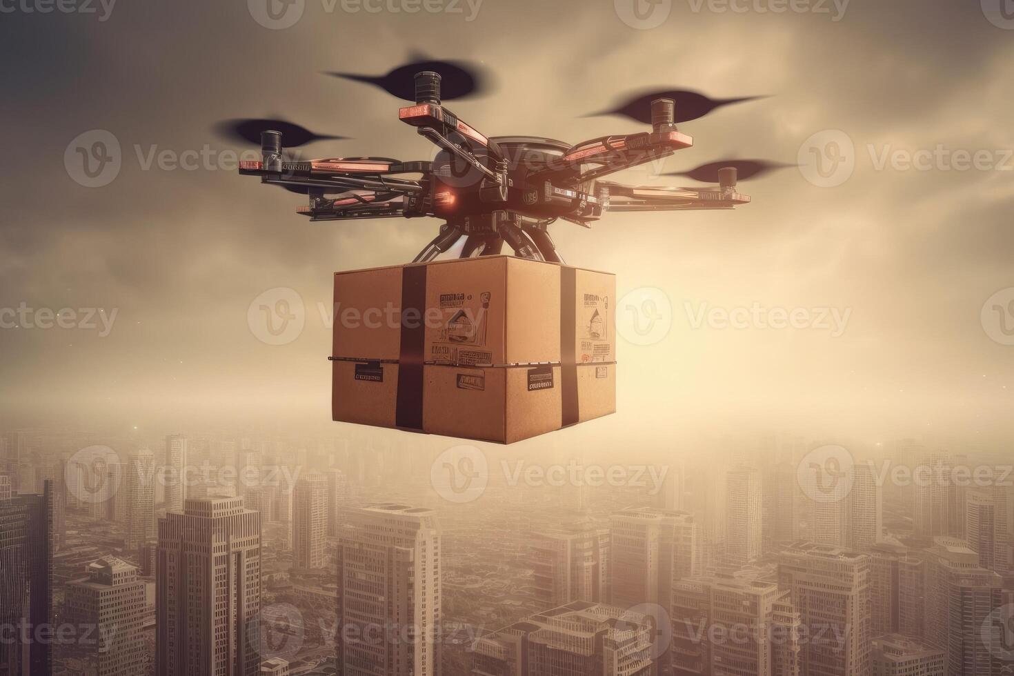 A drone carrying a package ready for delivery. photo