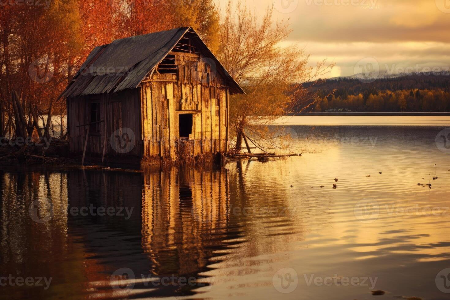 Old shack by the lake. photo