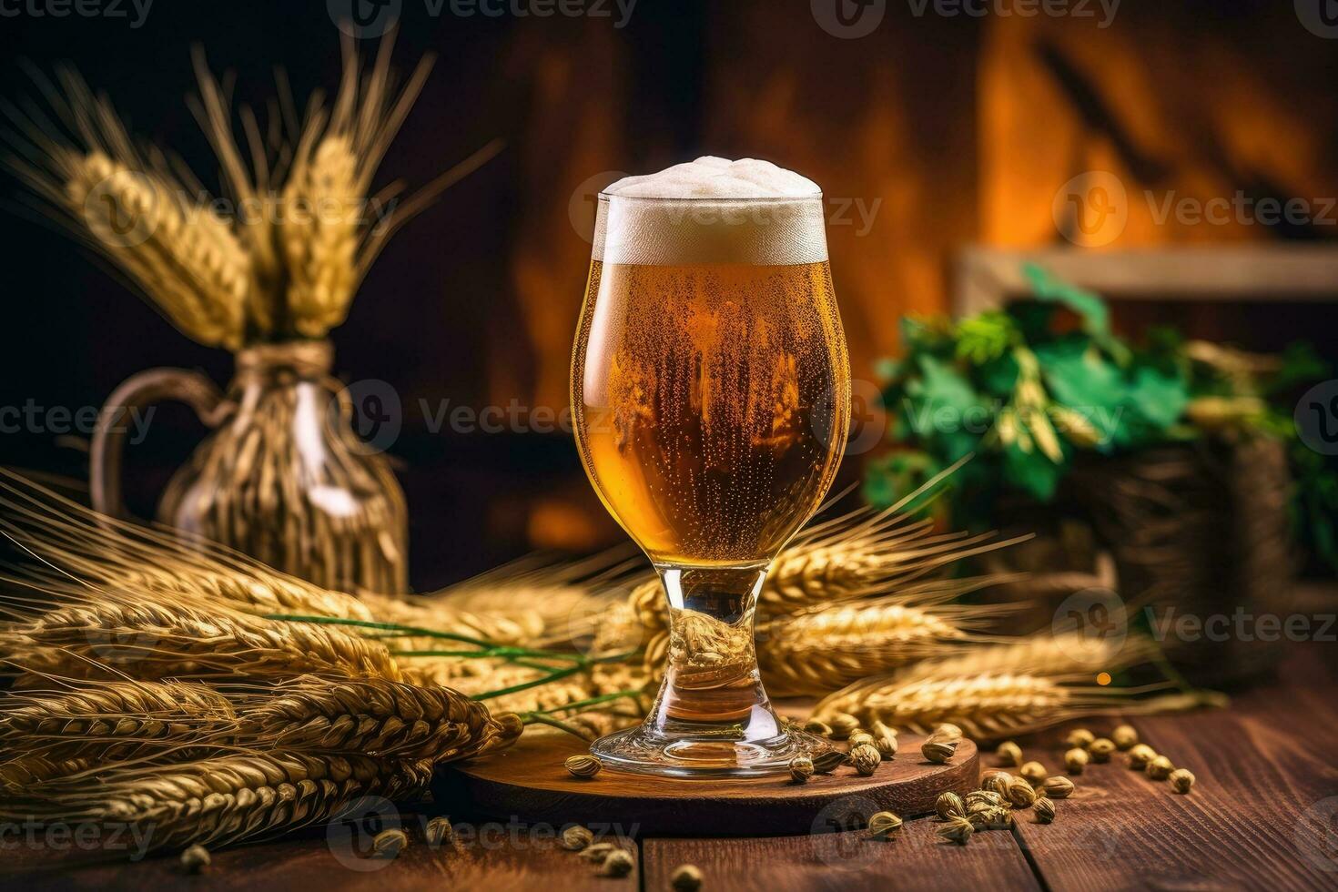 Tall glass of light wheat beer. Generative AI photo