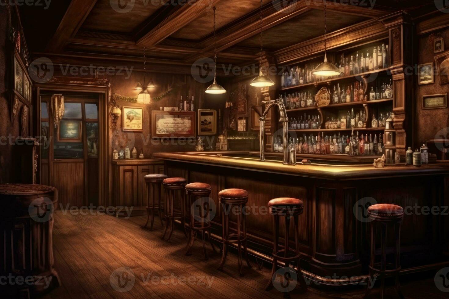 Traditional or style bar or pub interior. Generative AI photo