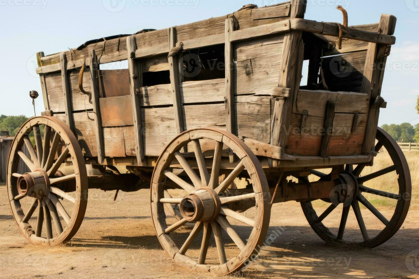 Old wooden rural wagon. Generative AI photo