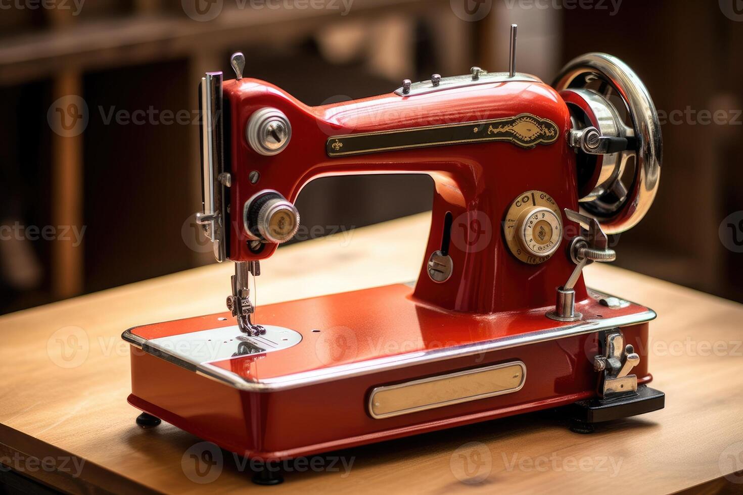 Classic retro style manual sewing machine. Generative AI photo