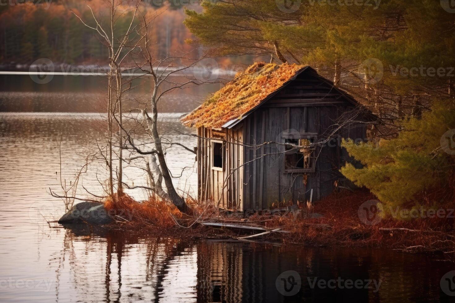 Old shack by the lake. photo
