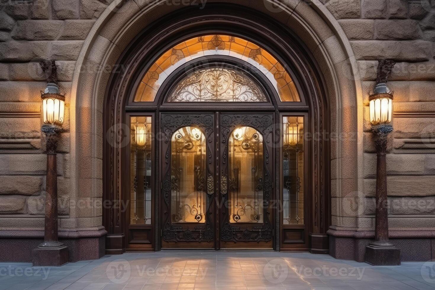 Vintage forged entrance with arch. Generative AI photo