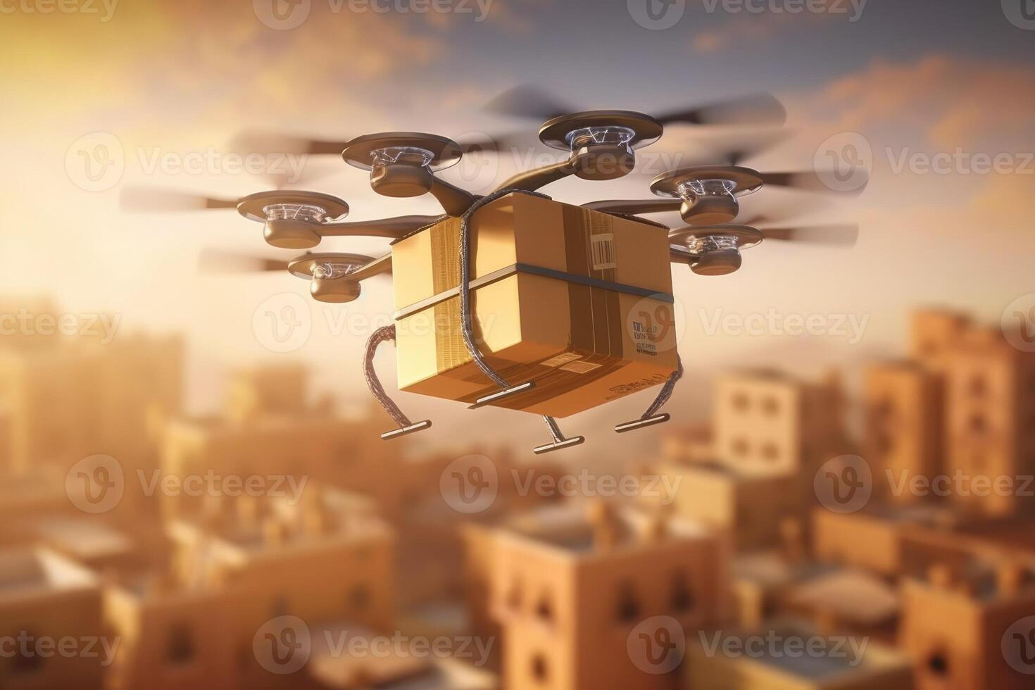 A drone carrying a package ready for delivery. photo