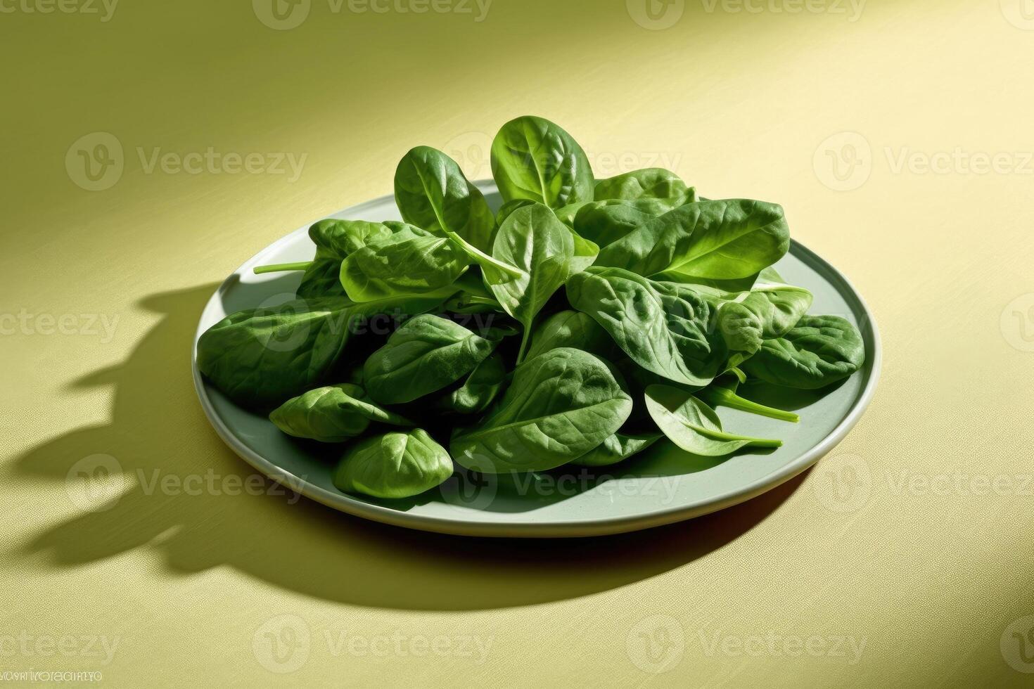 Fresh raw spinach on a plate. photo