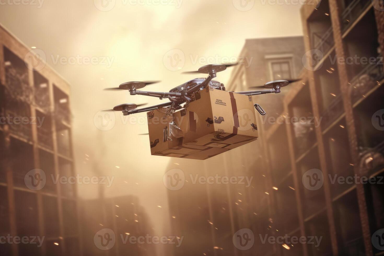 A drone carrying a package ready for delivery. photo