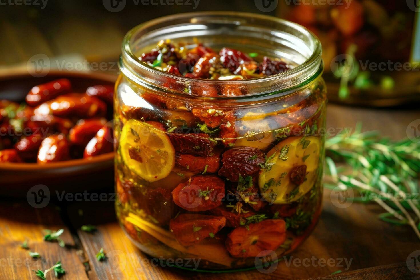 Sun-dried tomatoes marinated in olive. Generative AI photo