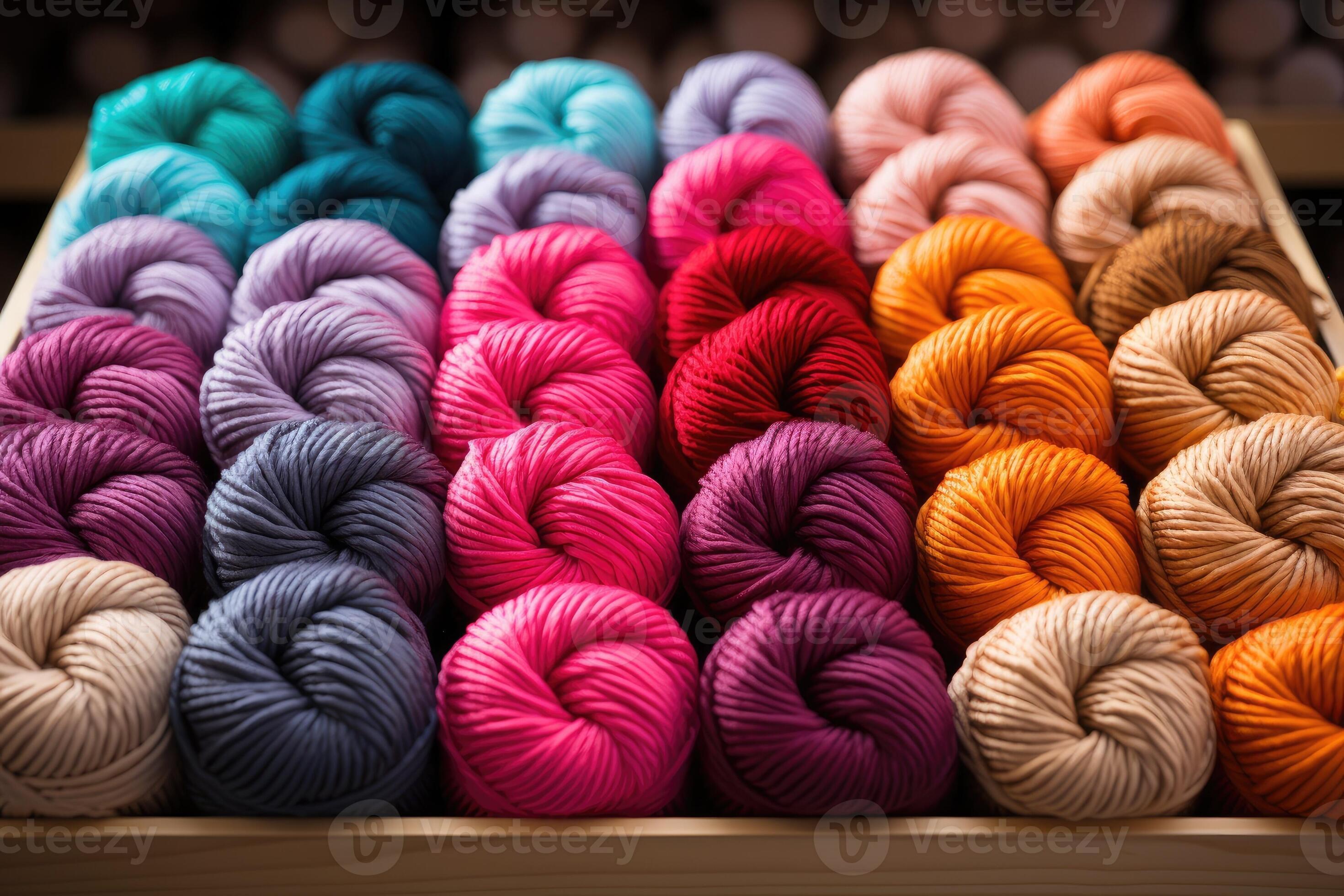 Woolen yarn in balls, different colors. Generative AI 26441139 Stock