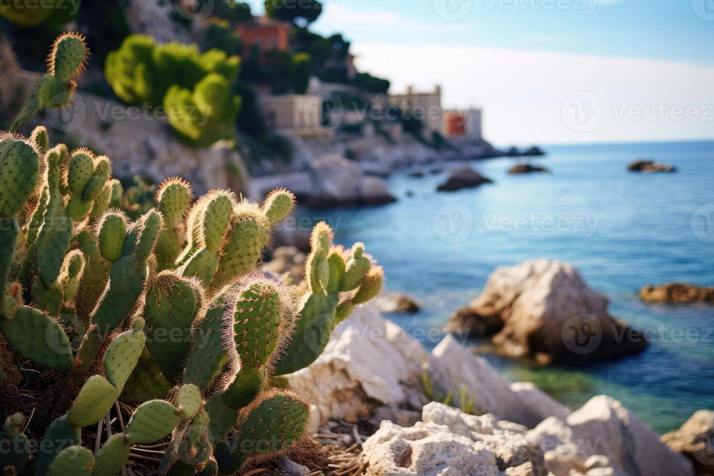 cactus plantas, suculento al aire libre en Mediterráneo costa. generativo ai foto