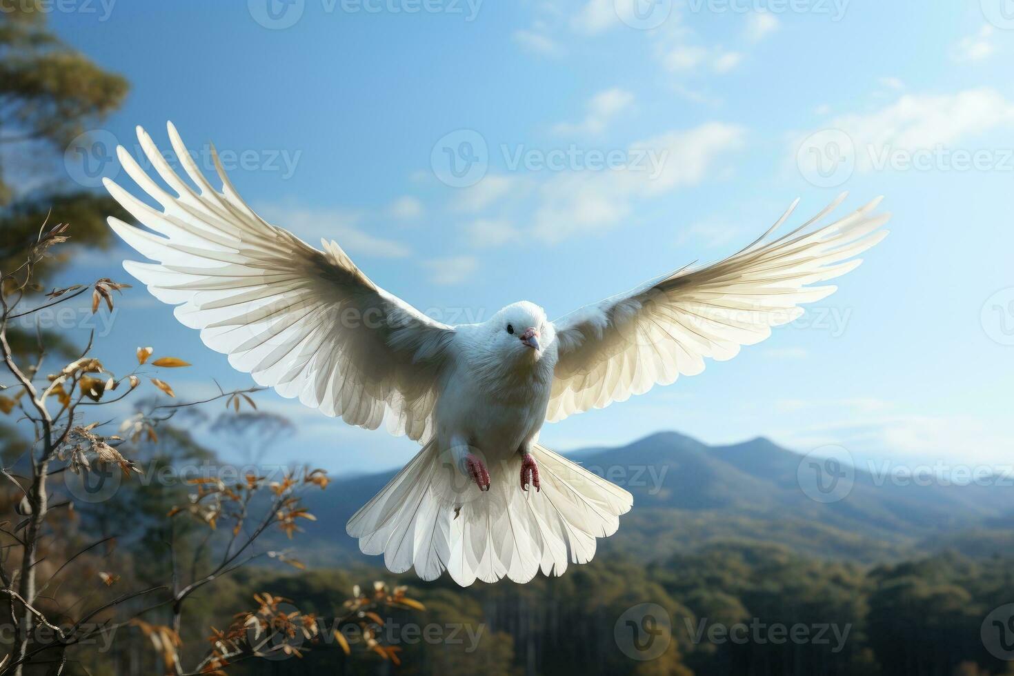 White dove is symbol of purity and peace. Generative AI photo