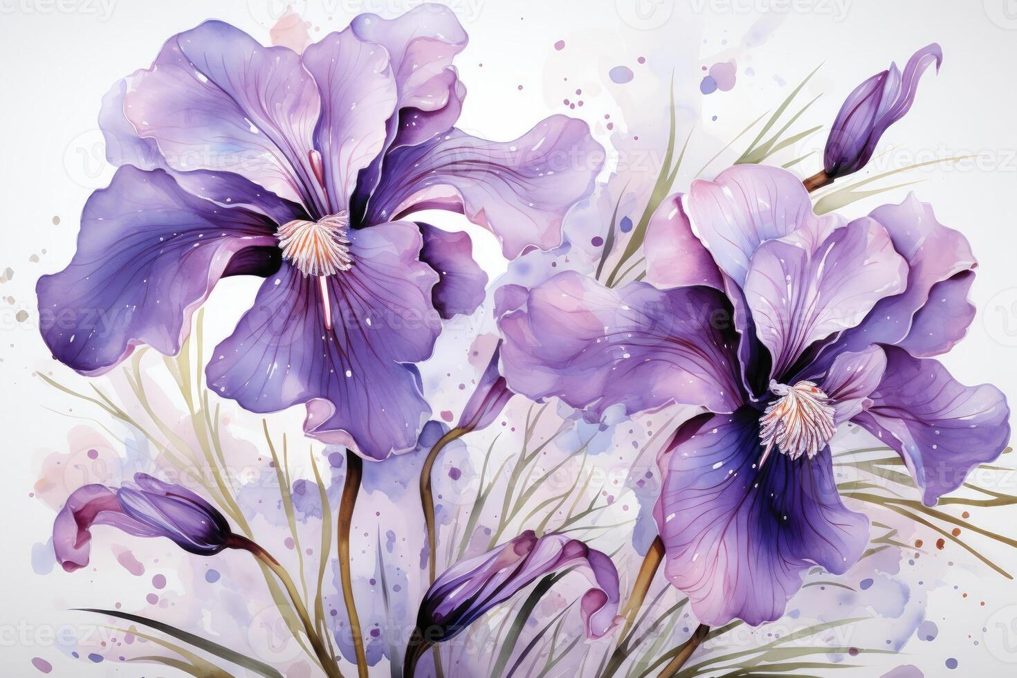 Botanical purple and red flower watercolor bouquet elegance blooming. photo