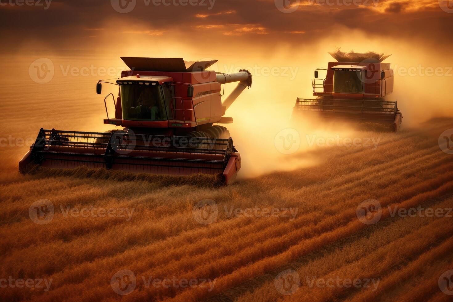 Two combine harvesters. Generative AI photo