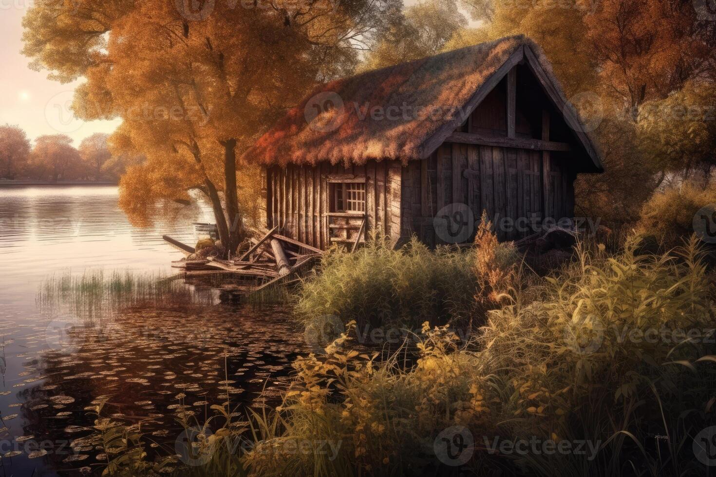 Old shack by the lake. photo