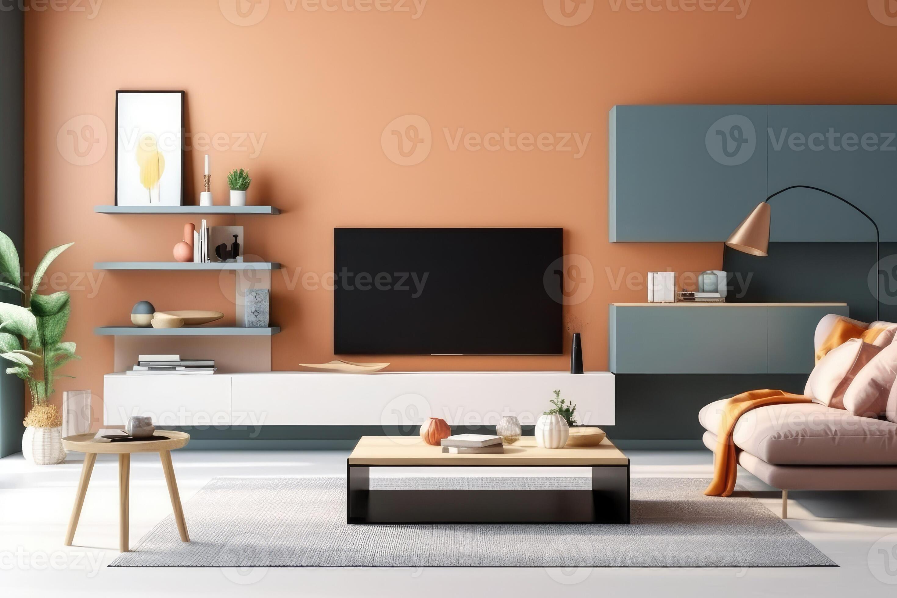 Living room with flat plasma television. Generative AI 26441326 Stock