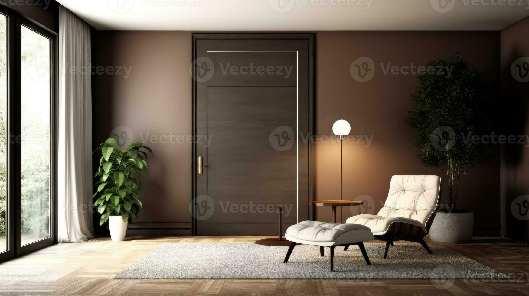 Interior design of living room with doors, modern home. Generative AI photo