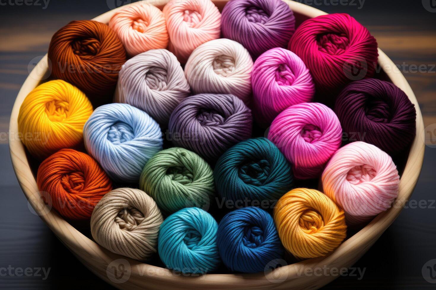 Woolen yarn in balls, different colors. photo