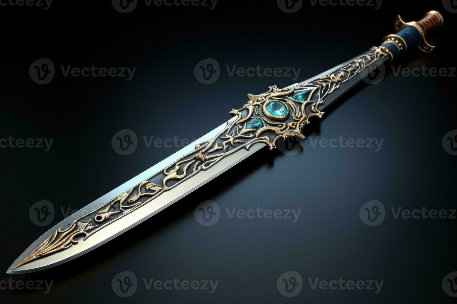 Fantasy sword on black background. Generative AI photo
