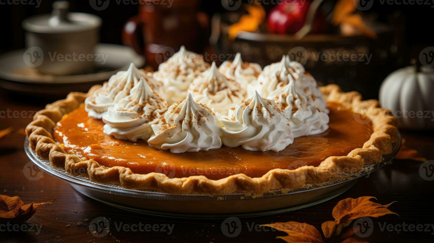 Pumpkin pie on a table. Generative AI photo