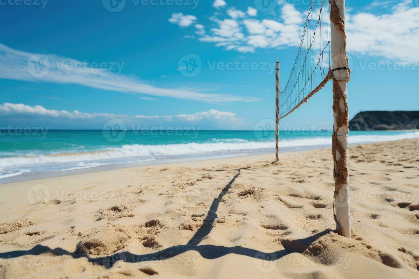 Volleyball net for outdoor beach volleyball. Generative AI photo