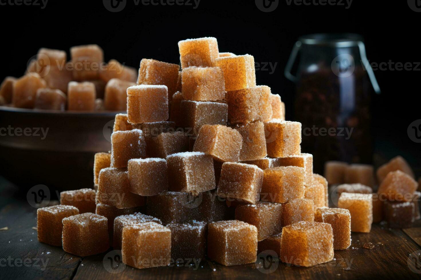 Many brown sugar cubes. Generative AI photo