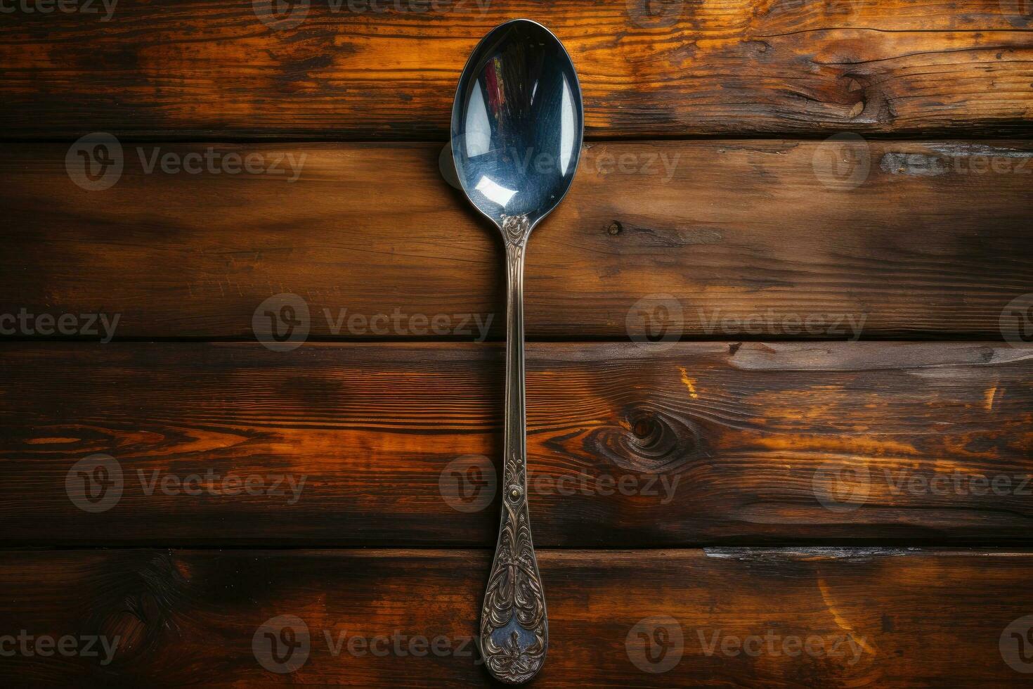 Antique spoon on a wooden table. Generative AI photo