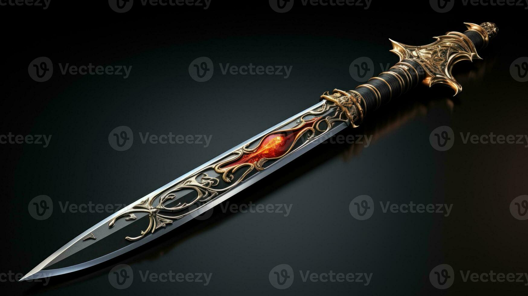 Fantasy sword on black background. Generative AI photo