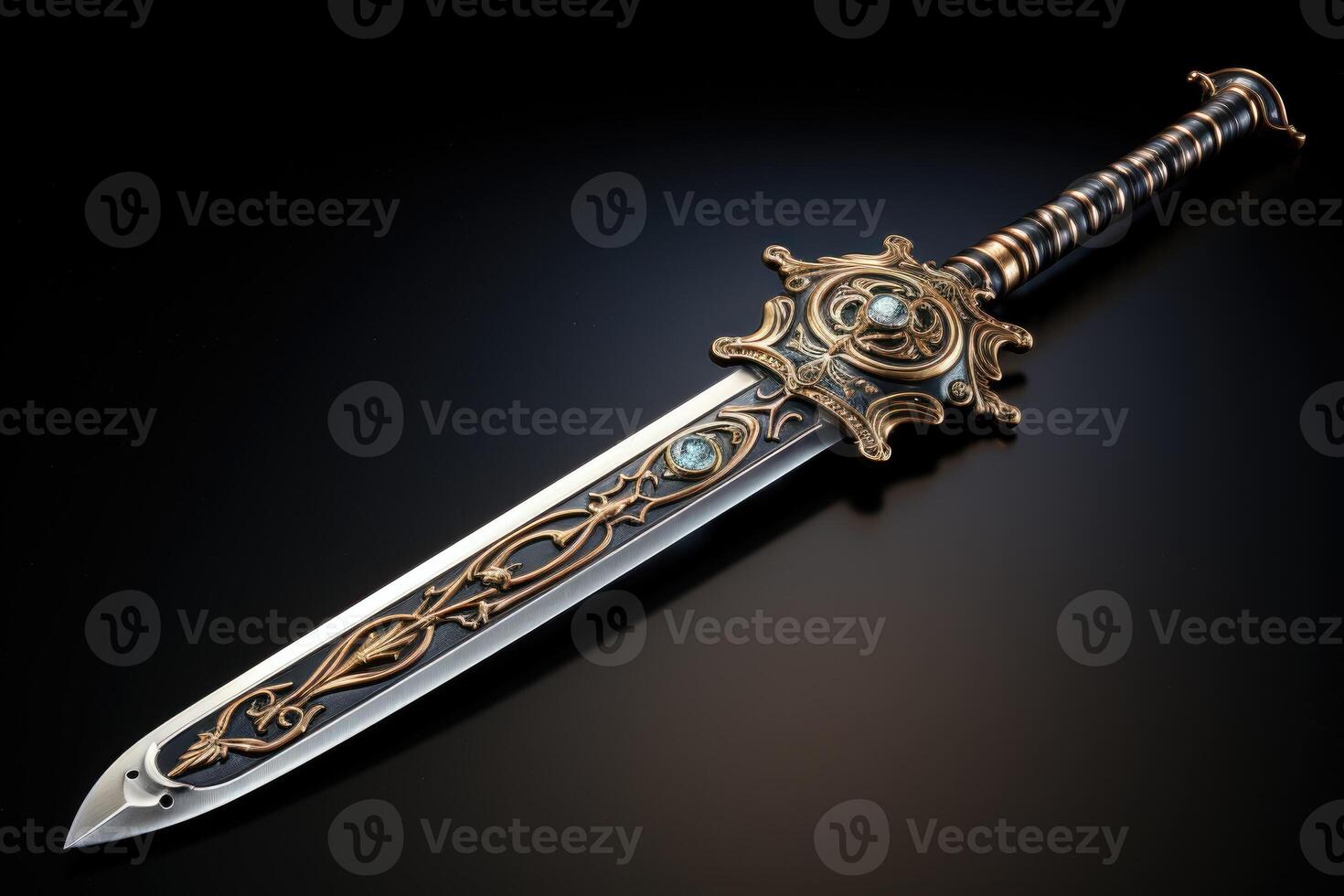 Fantasy sword on black background. photo