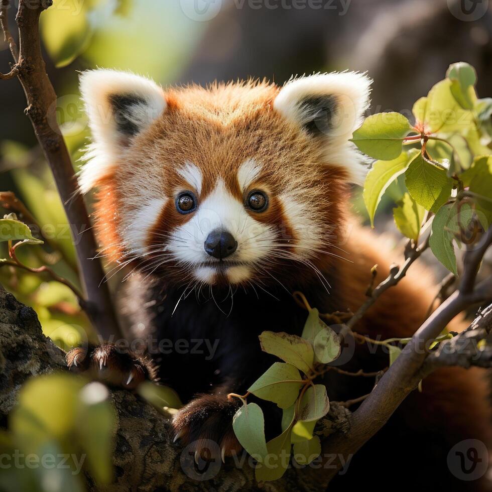 Red panda head. Generative AI photo