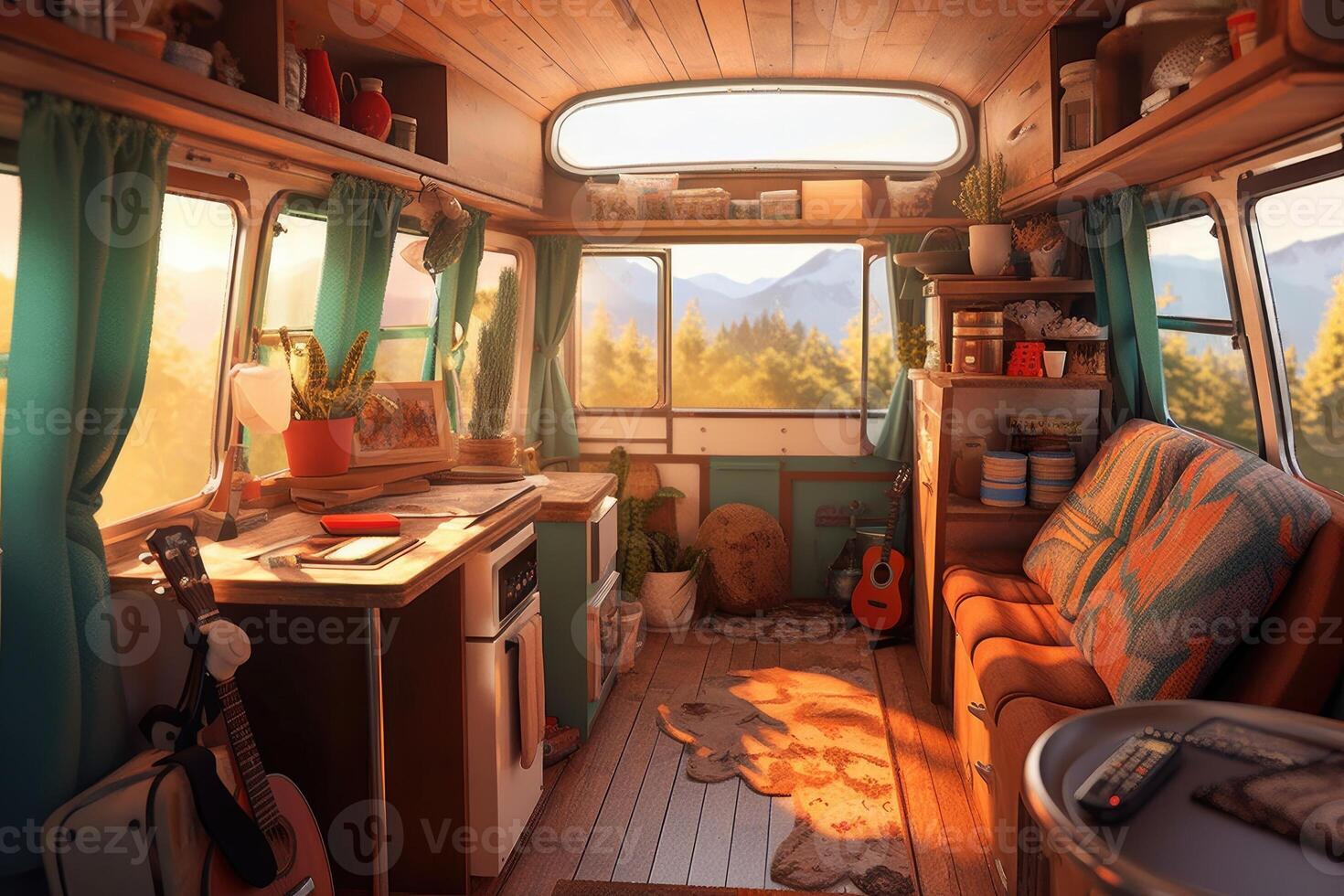 Cozy interior in the trailer of mobile home. photo