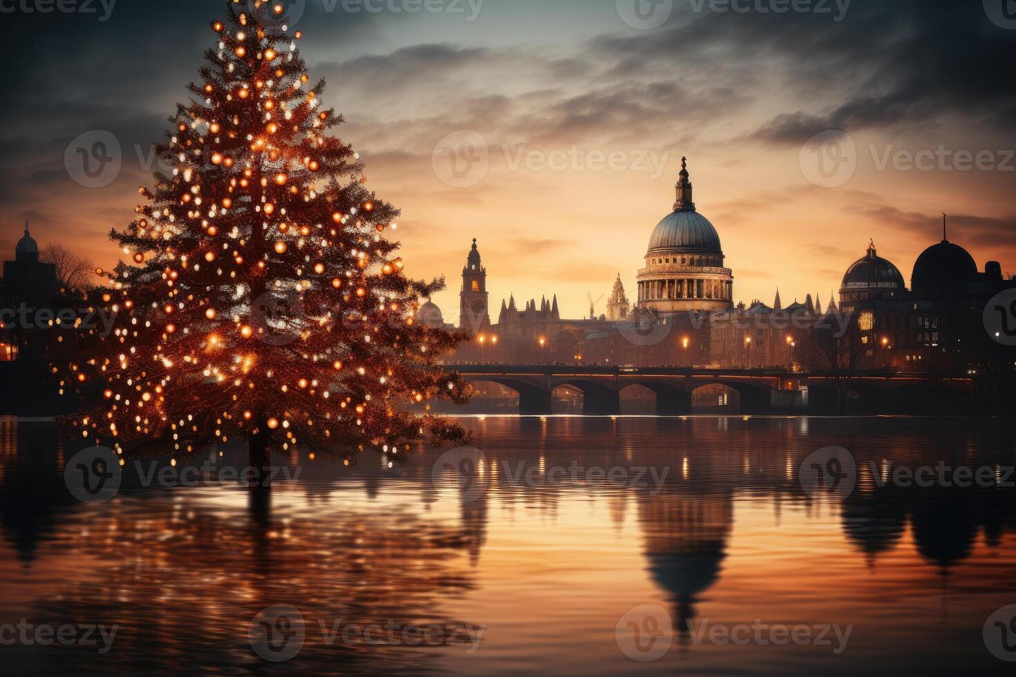 Navidad árbol en el ciudad. generativo ai foto