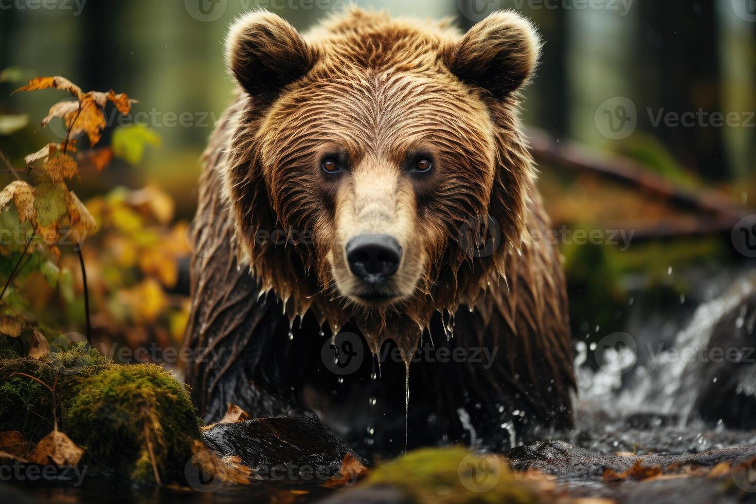 Brown bear fishing in a river. Generative AI photo