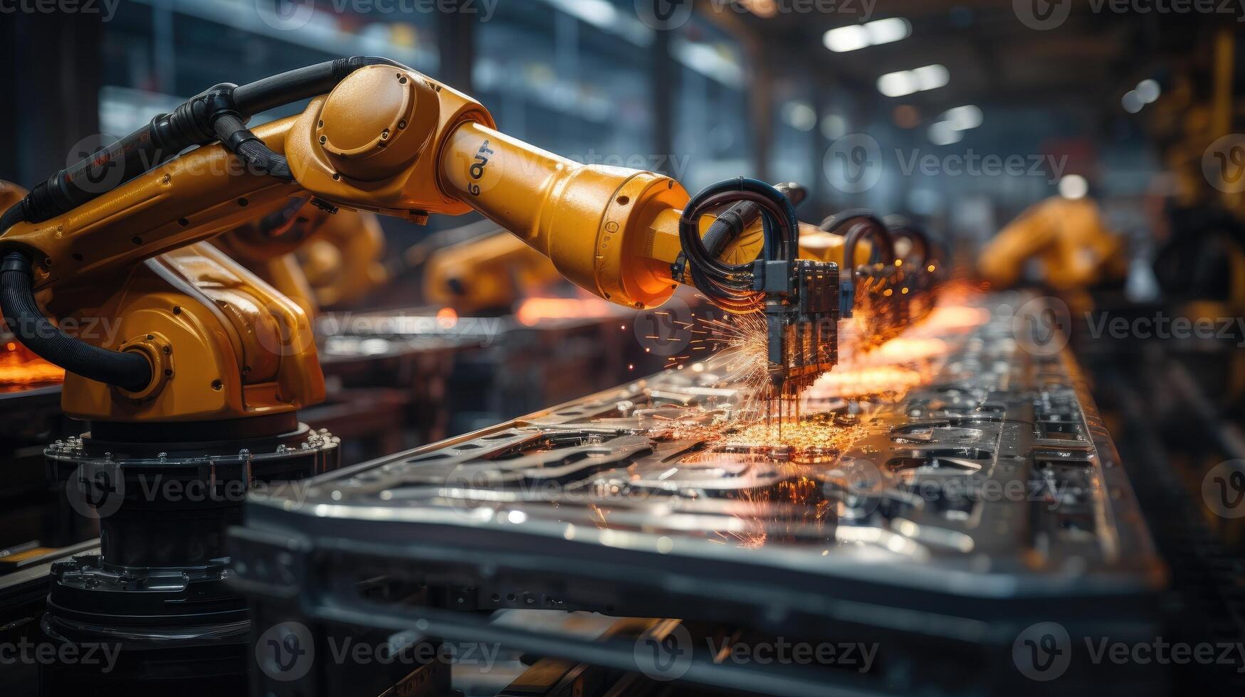 Industrial robot works automatically in smart autonomous factory. photo