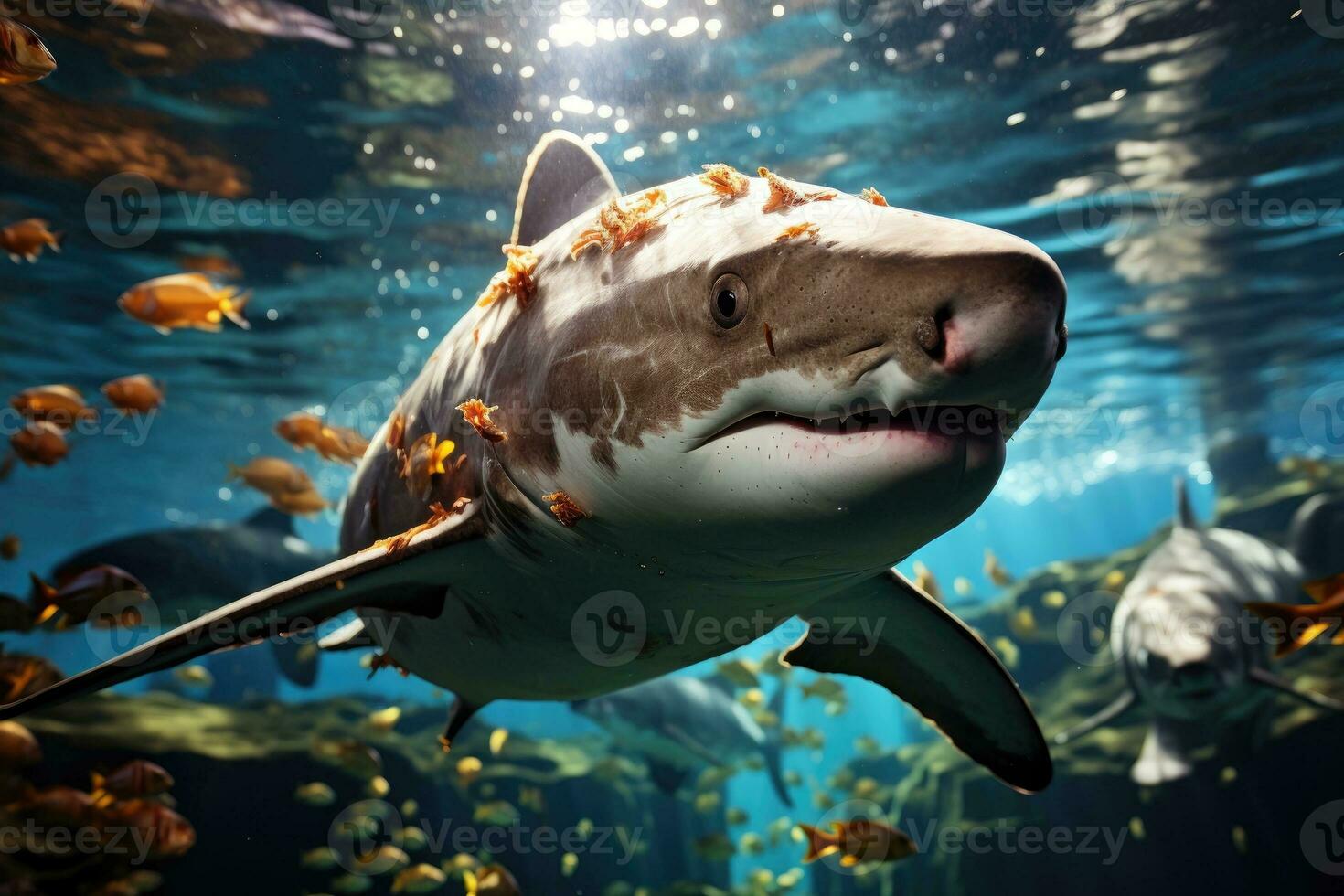 Scary shark with open jaws. Generative AI photo