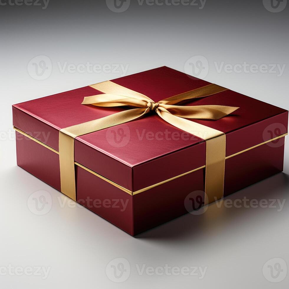 Red gift box with ribbon. Generative AI photo